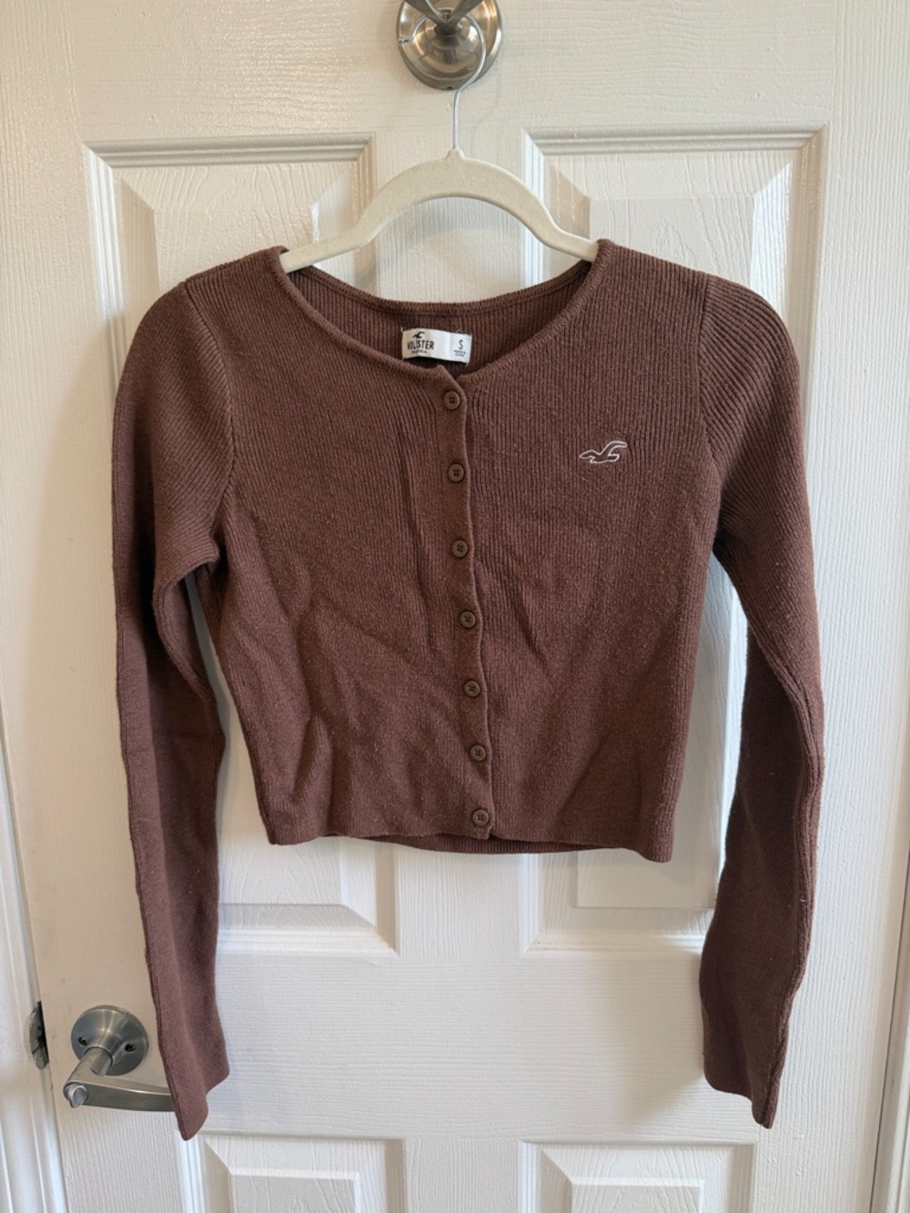 Hollister Chocolate Brown Ribbed Button-Up Cropped Cardigan